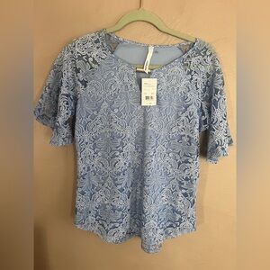 NY Collection Light Blue Lace Blouse